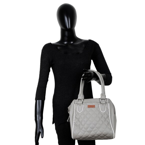 Vegan Leather Women’s Grey Handbag – Top Handle Satchel with Crossbody Strap - Picture 11 of 11